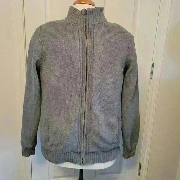 Cable Knit men's grey zipper fleece lined sweater  GrampaCore Streetwear neutral - Picture 1 of 9